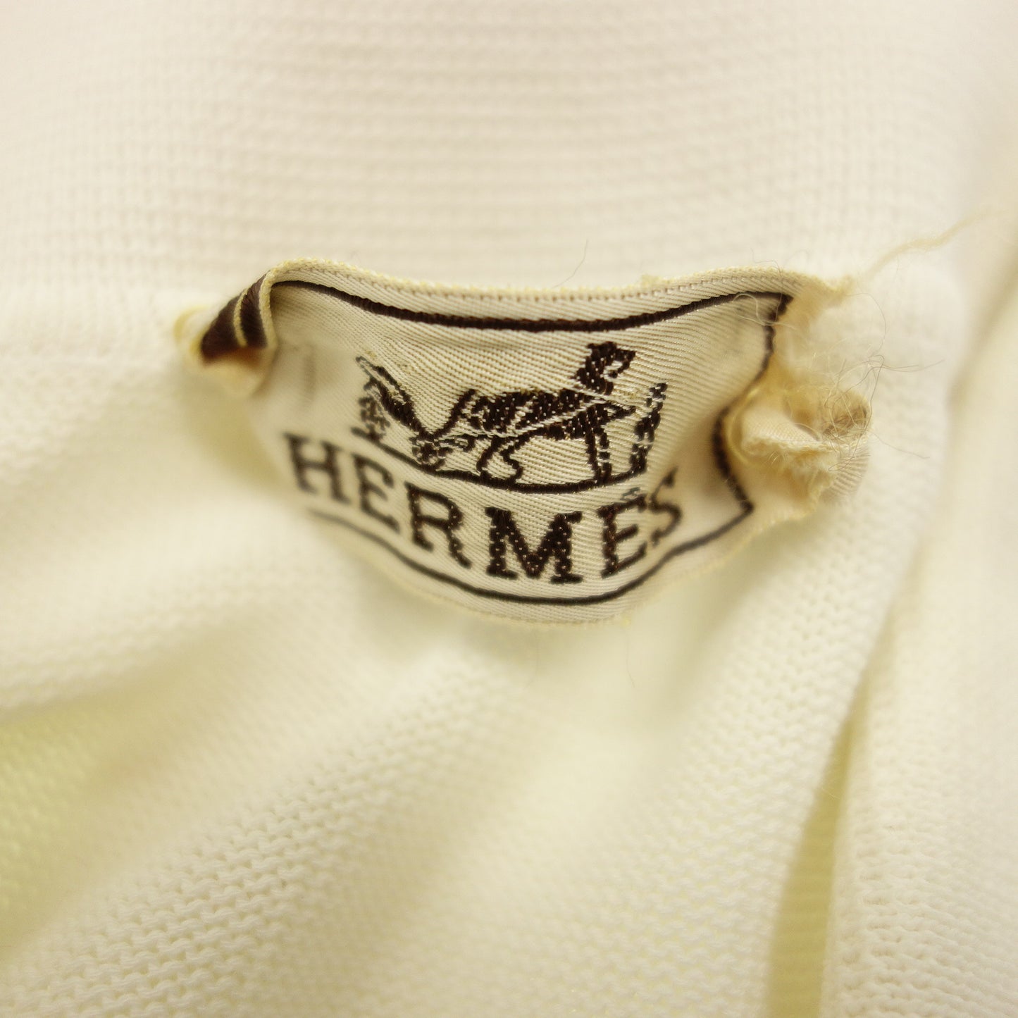 中古◆エルメス ニットポロシャツ レザープル ハーフジップ サイズM メンズ 白 HERMES【AFB30】