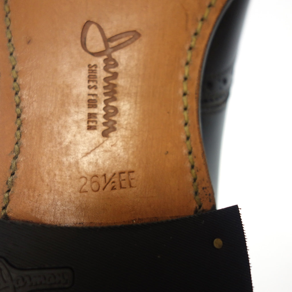 美品◆ジャーマン レザーシューズ ウイングチップ シングルモンク ストラップ メダリオン メンズ 26.5EE ブラック Jarman【AFC46】