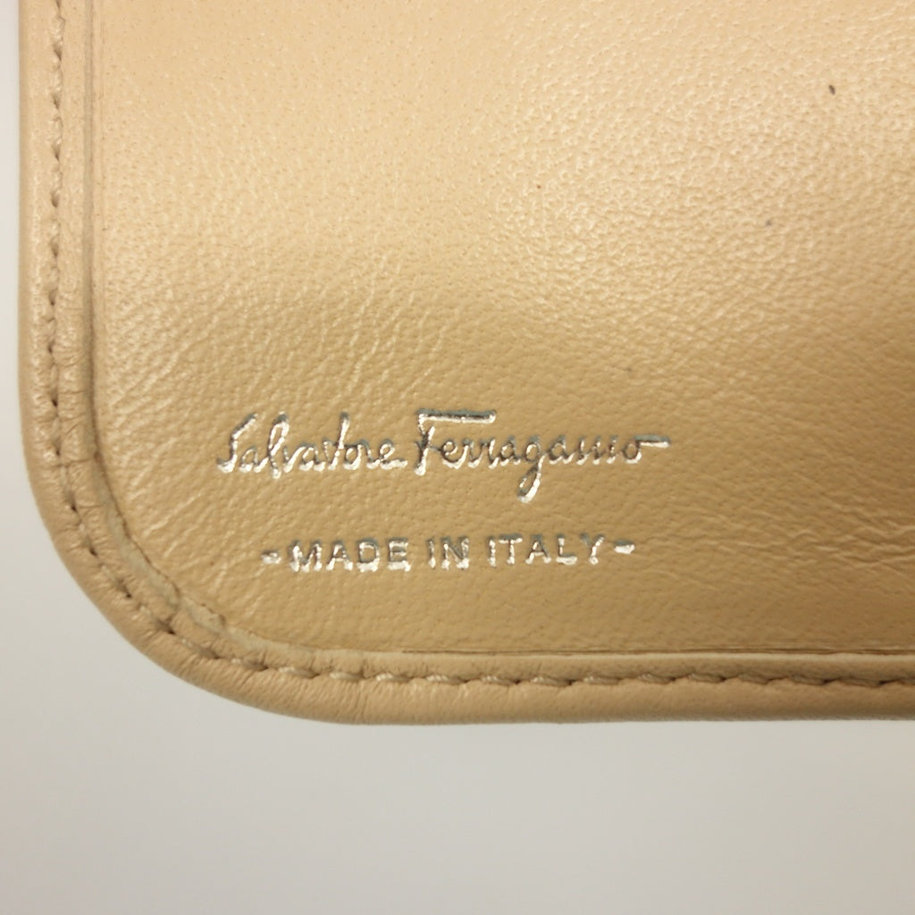 中古◆サルヴァトーフェラガモ 財布 タッセル ラウンドファスナー ピンクベージュ レザー Salvatore Ferragamo【AFI8】