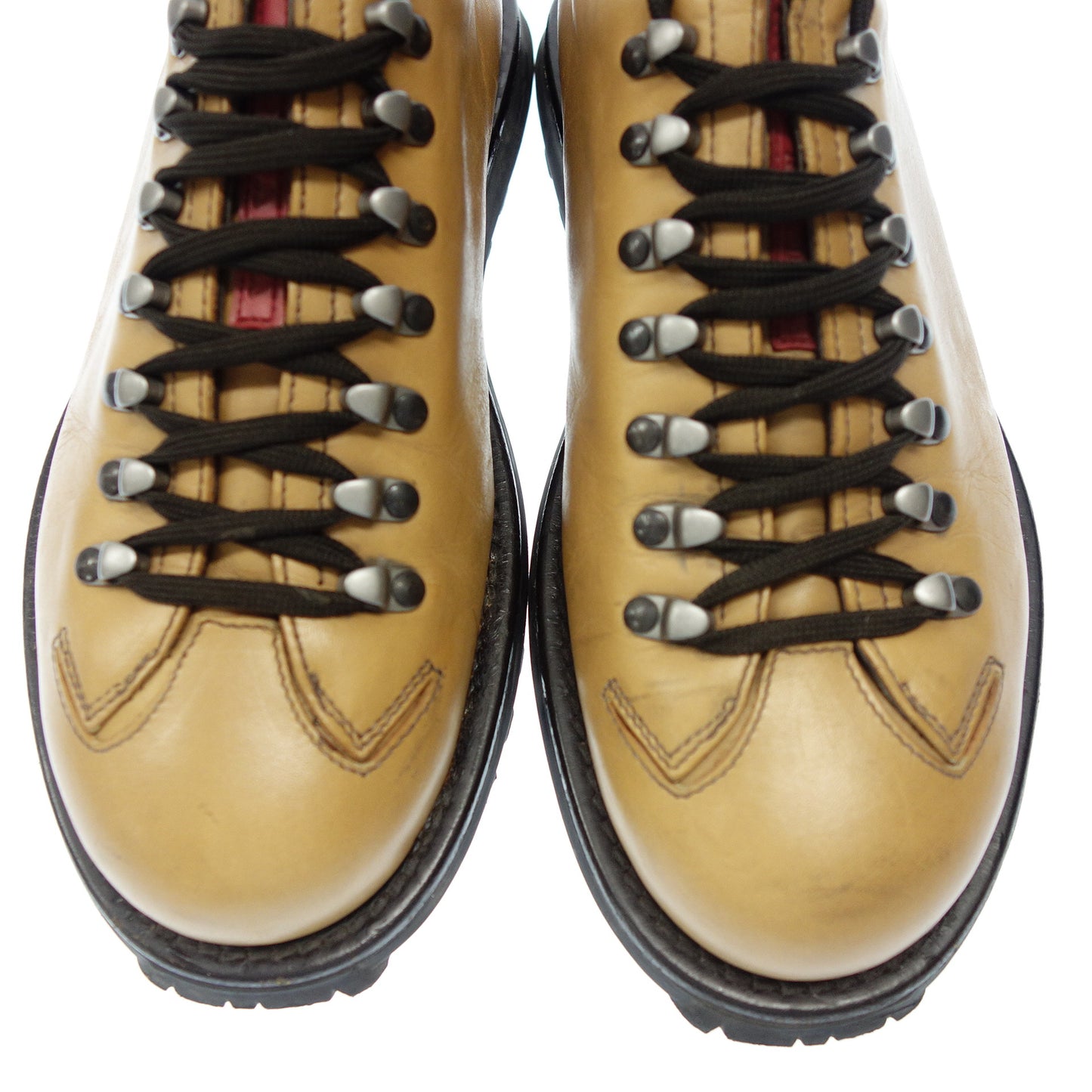 プラダ レースアップスニーカー レザー メンズ キャメル 7 PRADA【AFC34】【中古】