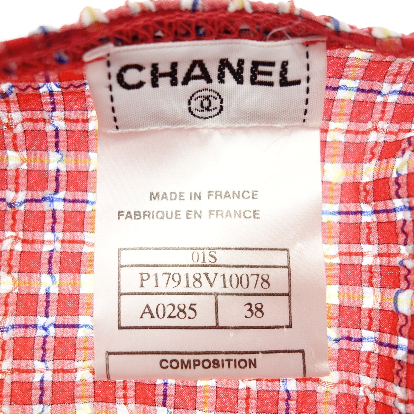 シャネル フリルワンピース ノースリーブ チェック柄 リップル生地 01S レディース 38 赤系 CHANEL【AFB14】【中古】
