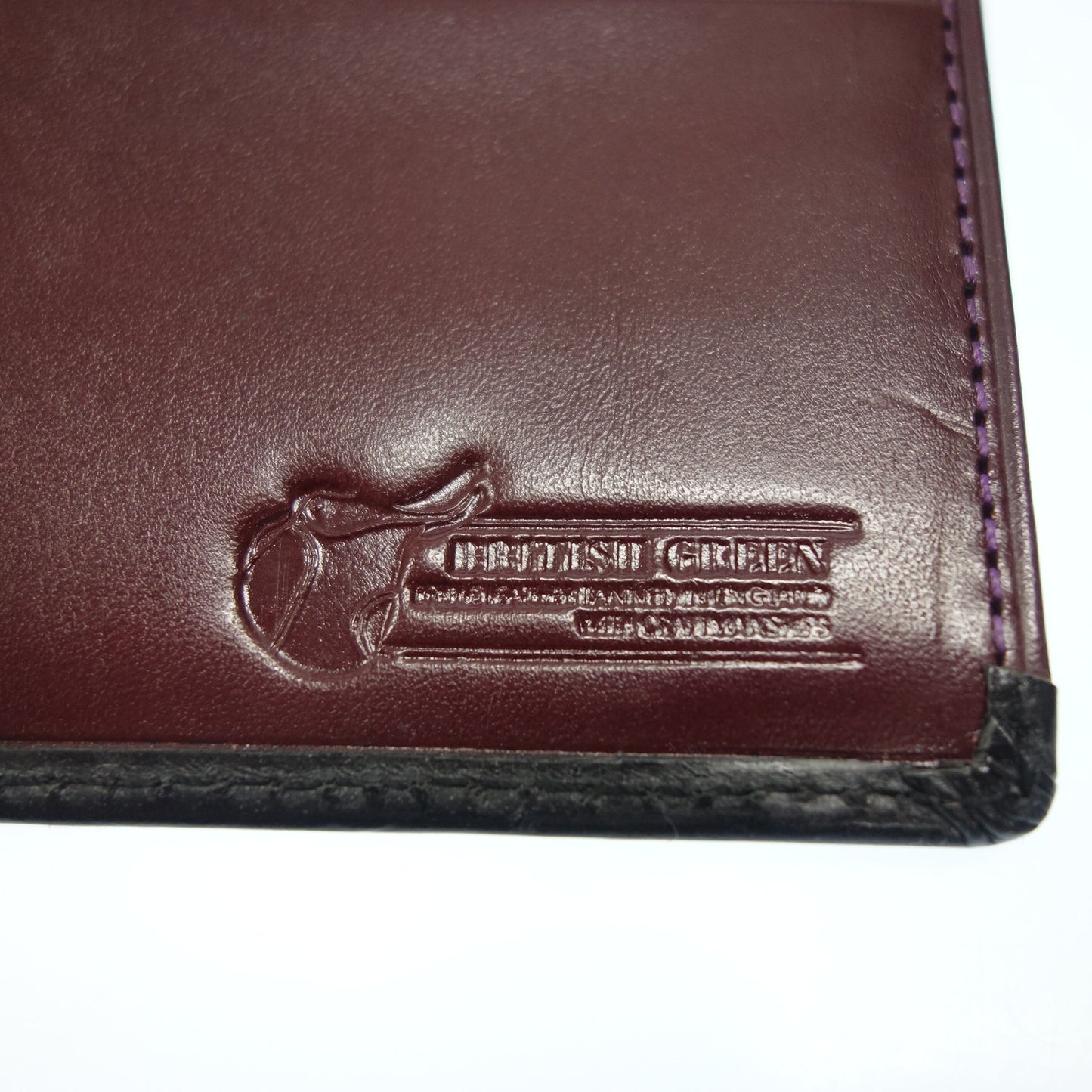 ブリティッシュグリーン 二つ折り長財布 ブライドルレザー 黒×赤系 箱付き BRITISH GREEN【AFI18】【中古】