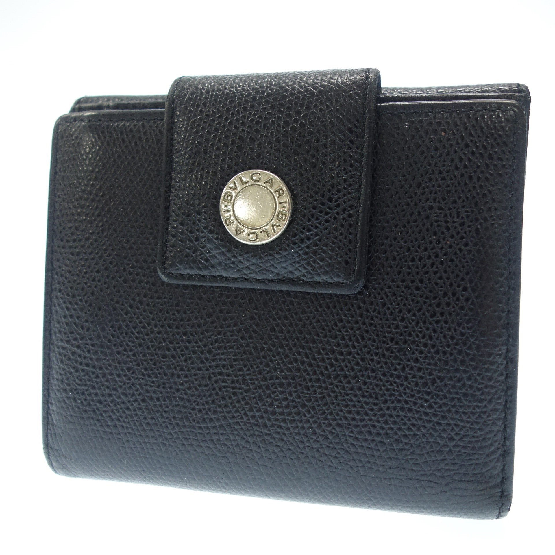 ブルガリ レザーブラック 二つ折り財布 - 小物