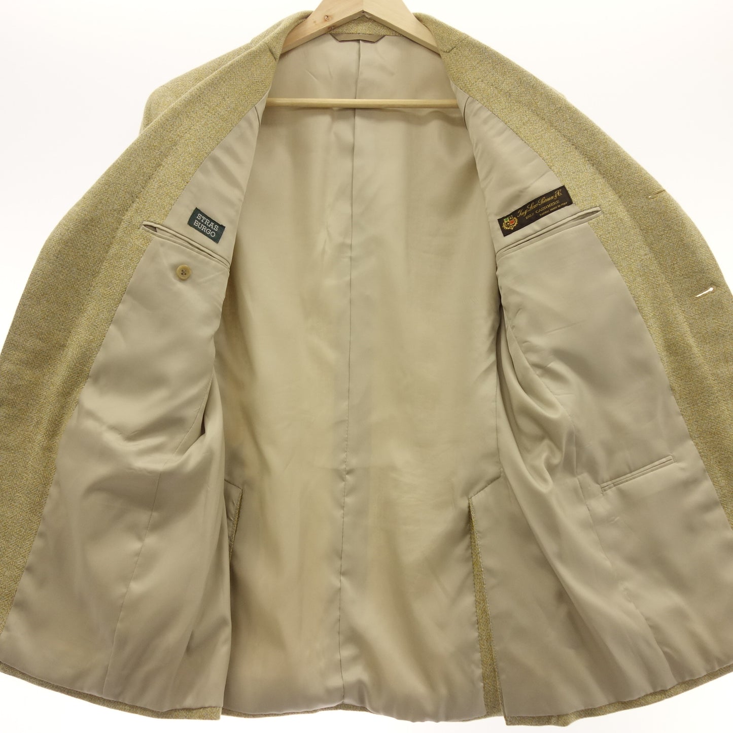 中古◆ストラスブルゴ 3Bジャケット ロロピアーナ カシミヤ100% 袖4つボタン 本切羽 イエロー&グレー メンズ STRASBURGO【AFB44】