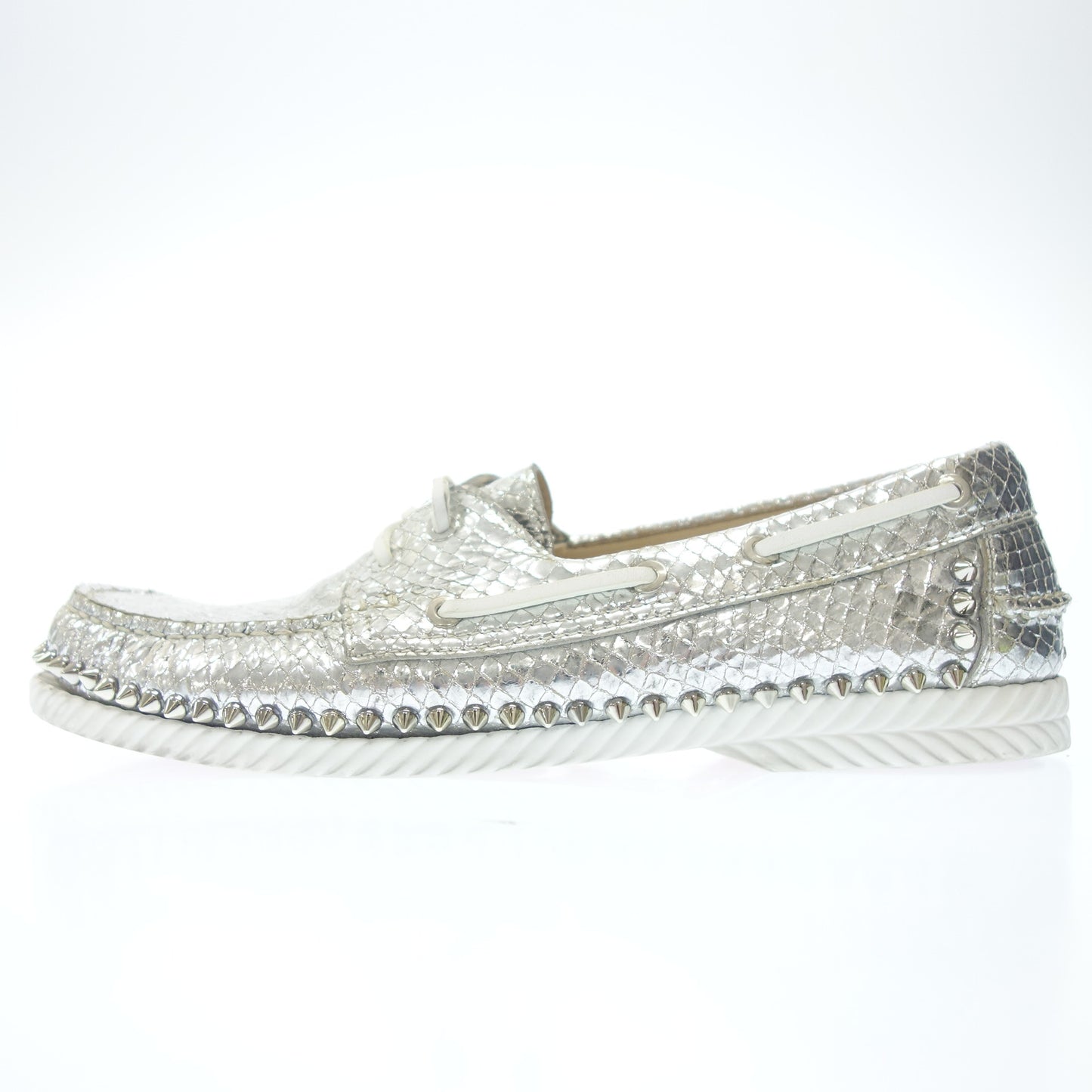 クリスチャンルブタン レザースニーカー スパイク メンズ 42.5 シルバー Christian Louboutin【AFC10】【中古】