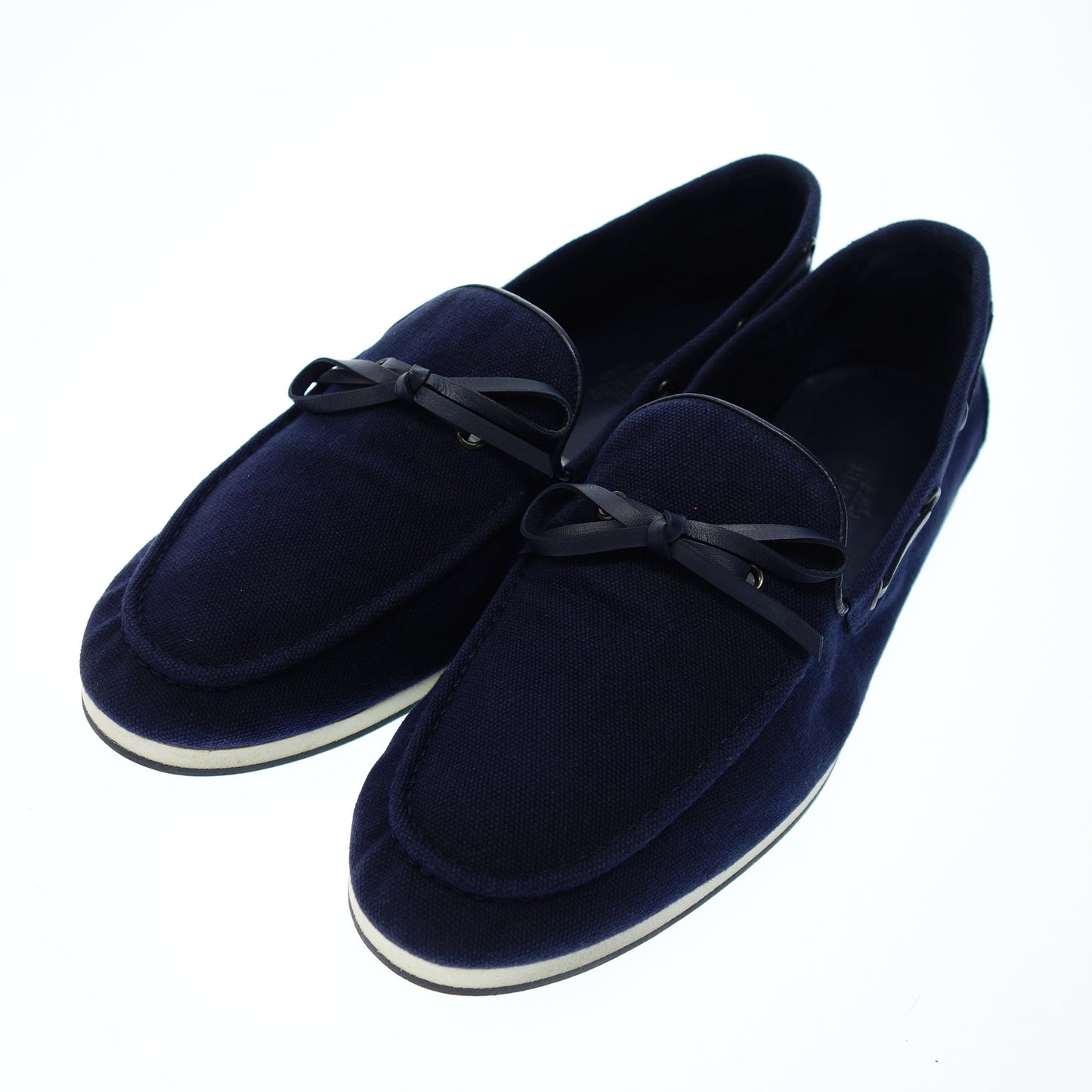 エルメス デッキシューズ キャンバス×レザー メンズ 40 紺 HERMES【AFD2】【中古】
