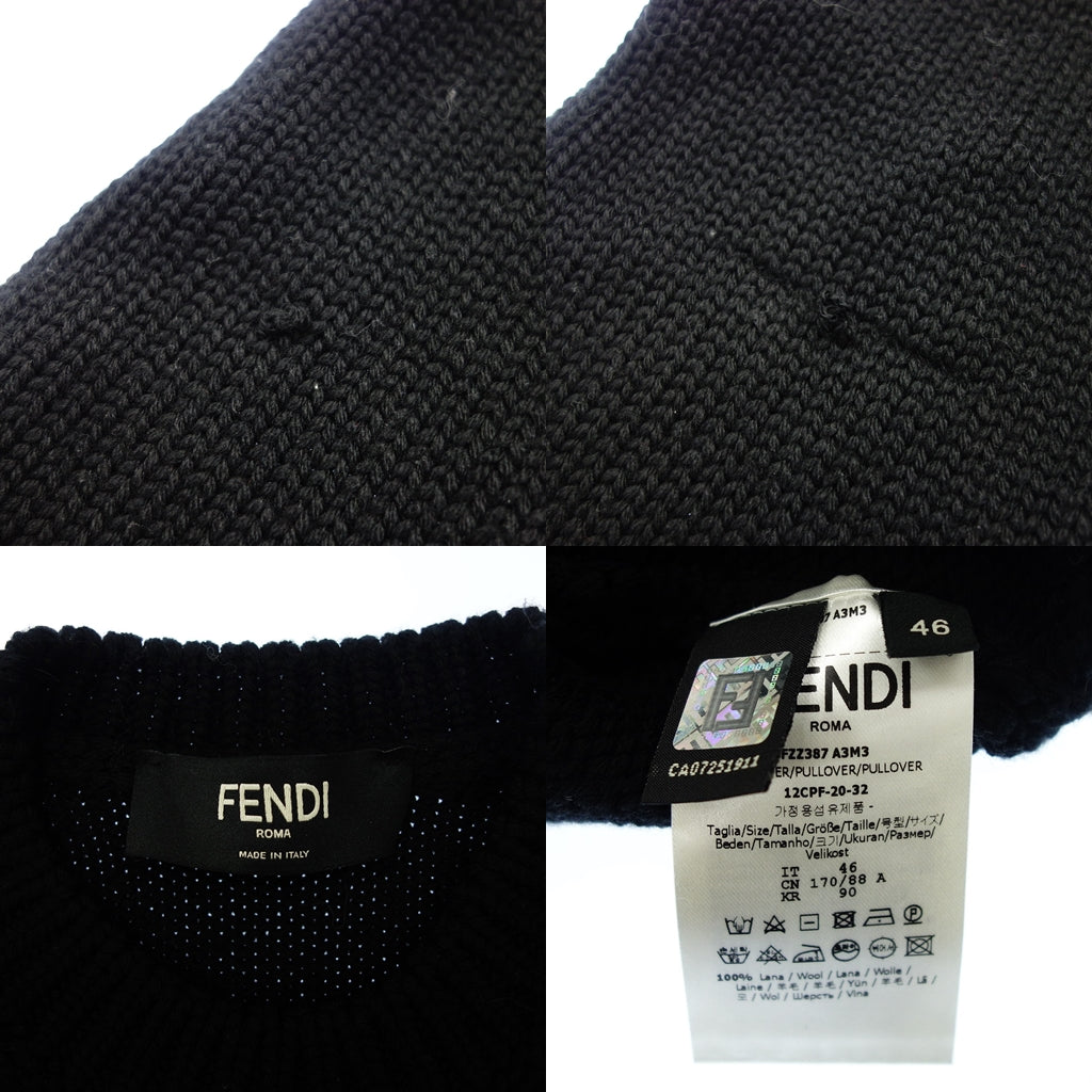 フェンディ ニットセーター フロントロゴ かぎあみ メンズ 46 黒 FENDI【AFB40】【中古】