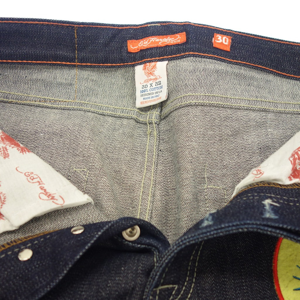 中古◆エド ハーディ デニム デニムパンツ 刺繍&パッチ付 Lot2007 メンズ サイズ30 インディゴ Ed Hardy DENIM【AFB51】