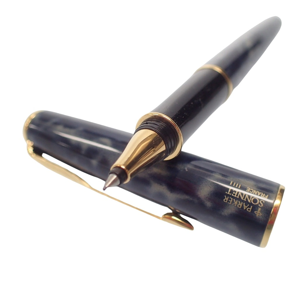 美品◆パーカー ソネット キャップ式 ボールペン マーブル ブルー系 PARKER【AFI2】