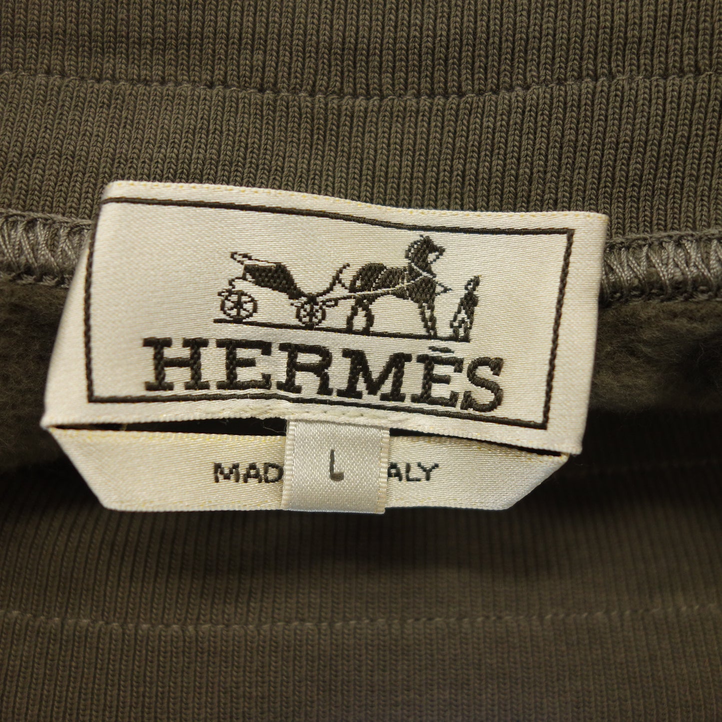 美品◆エルメス スウェットパンツ 裏起毛 コットン メンズ カーキ サイズL HERMES【AFB40】