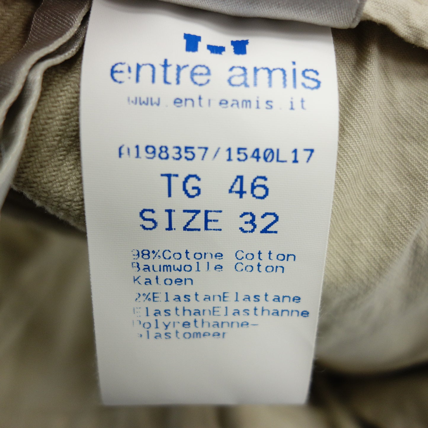 アントレアミ スラックスパンツ コットンストレッチパンツ 美脚スリム メンズ ベージュ 32 ENTRE AMIS【AFB29】【中古】