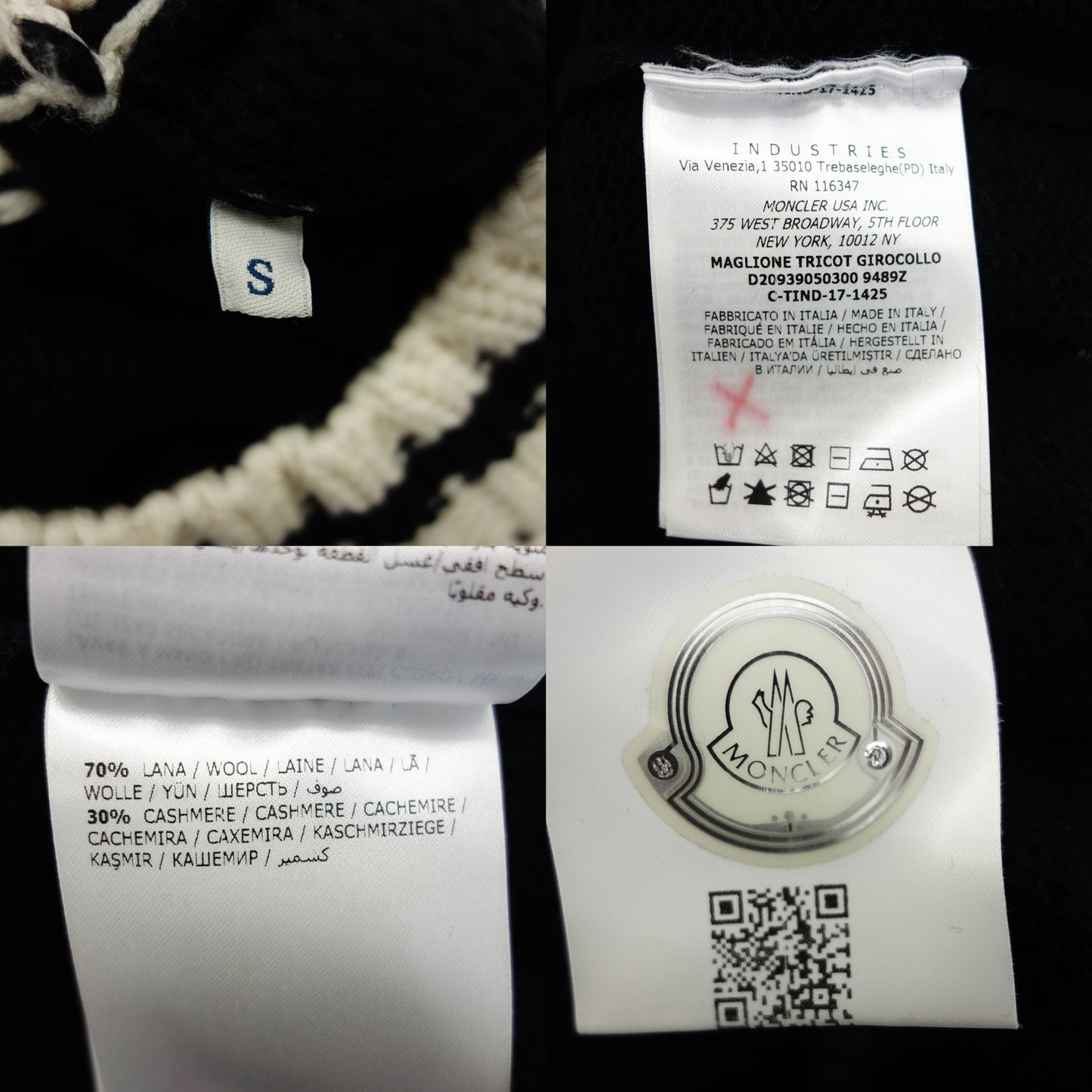 モンクレール セーター トリコロール ジャガード S レディース ブラック MONCLER TRICOT GIROCOLLO【AFB46】【中古】