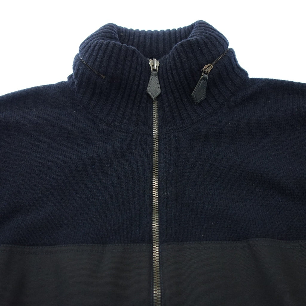 美品◆エルメス ドライバーズ ニット フード内蔵 レザープル メンズ ブラック XL HERMES【AFB54】
