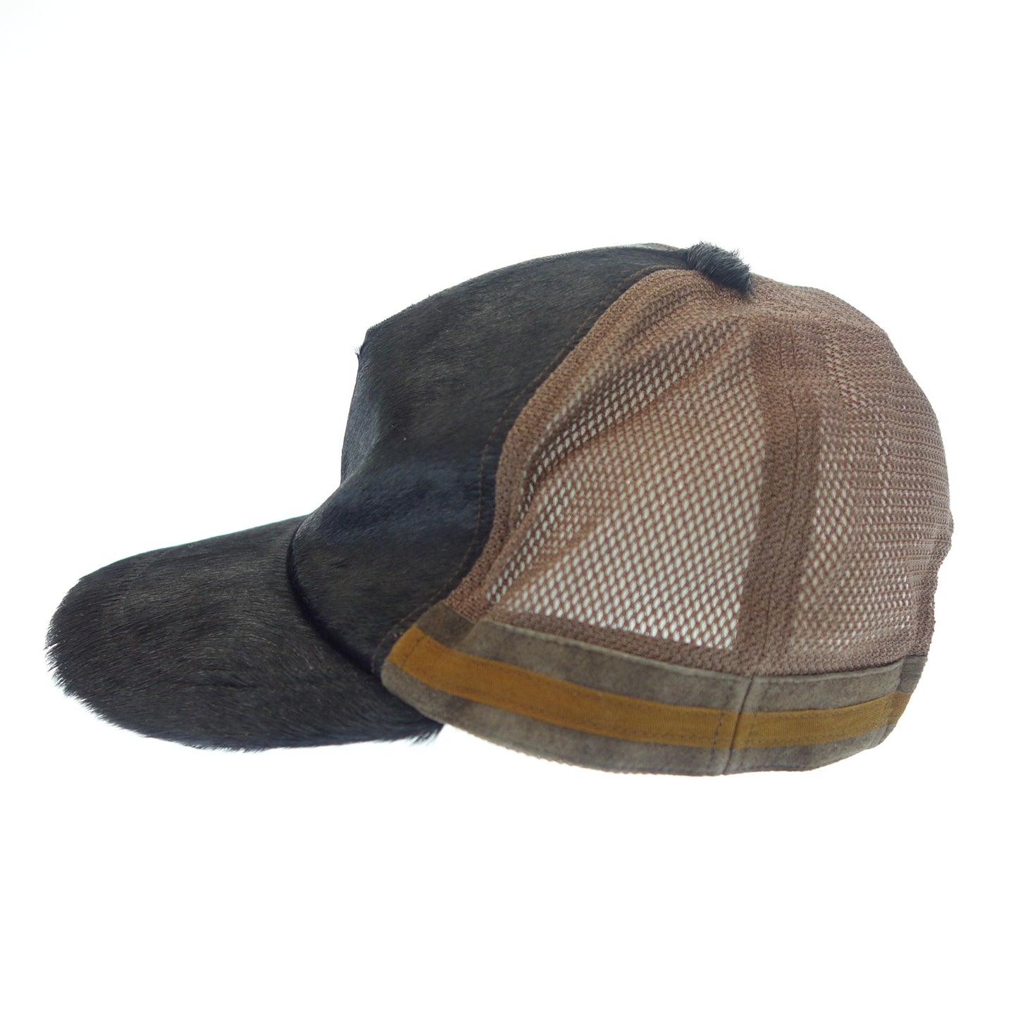 栗原 キャップ 帽子 牛革&メッシュコンビ 日本製 メンズ ブラック系 サイズ57~59cm【AFI20】【中古】