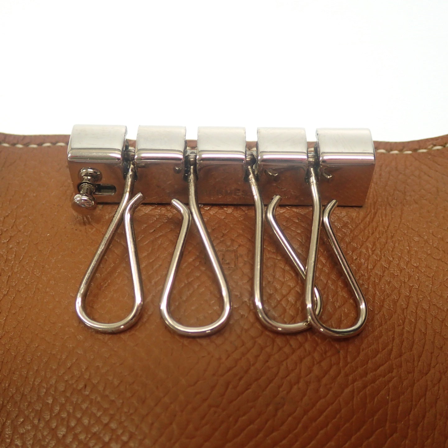 中古◆エルメス キーケース ベアン シルバー金具 レザー □L刻 茶 箱付き HERMES【AFI13】