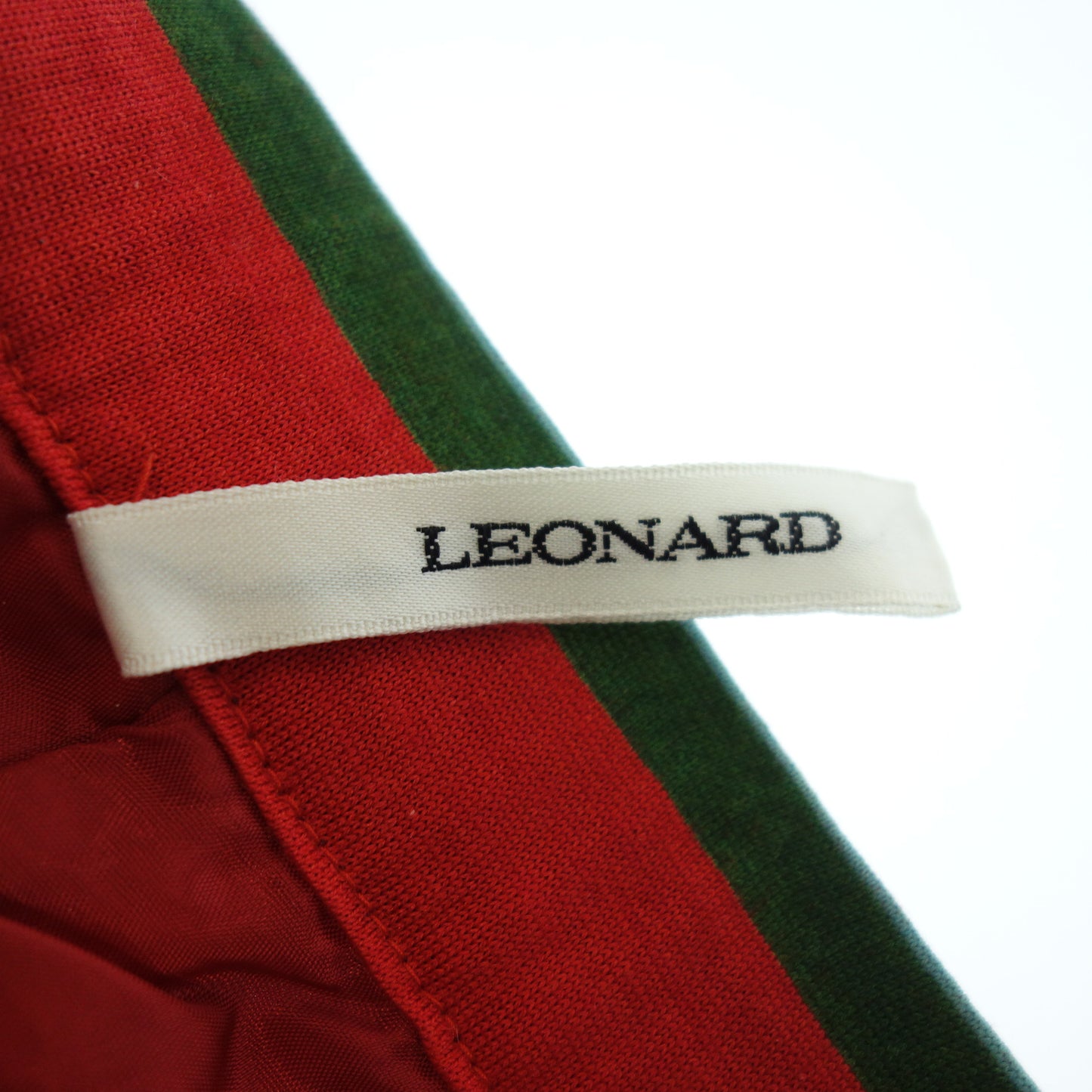 美品◆レオナール 総柄 シルク ウール スカート レディース W63 赤系 LEONARD【AFB15】