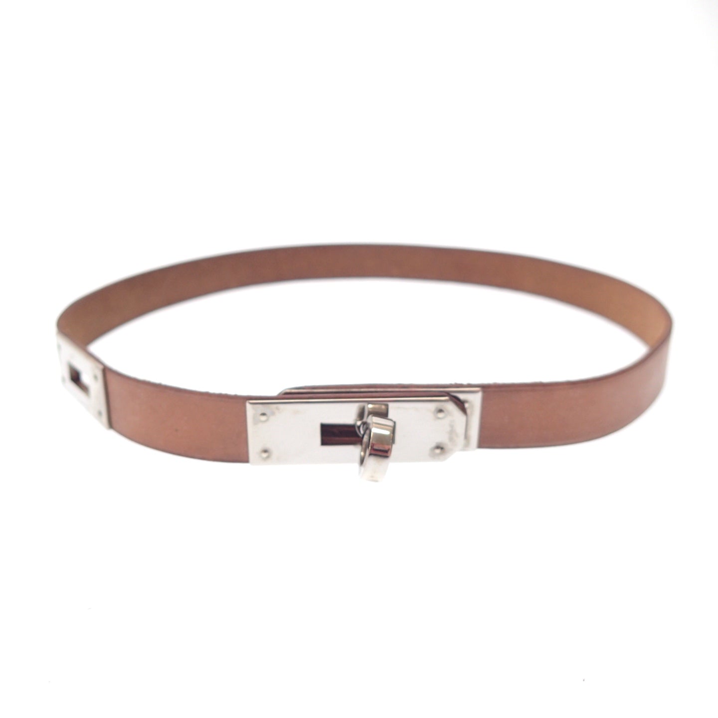 エルメス レザーブレスレット チョーカー シルバー金具 茶 箱付き HERMES【AFI18】【中古】