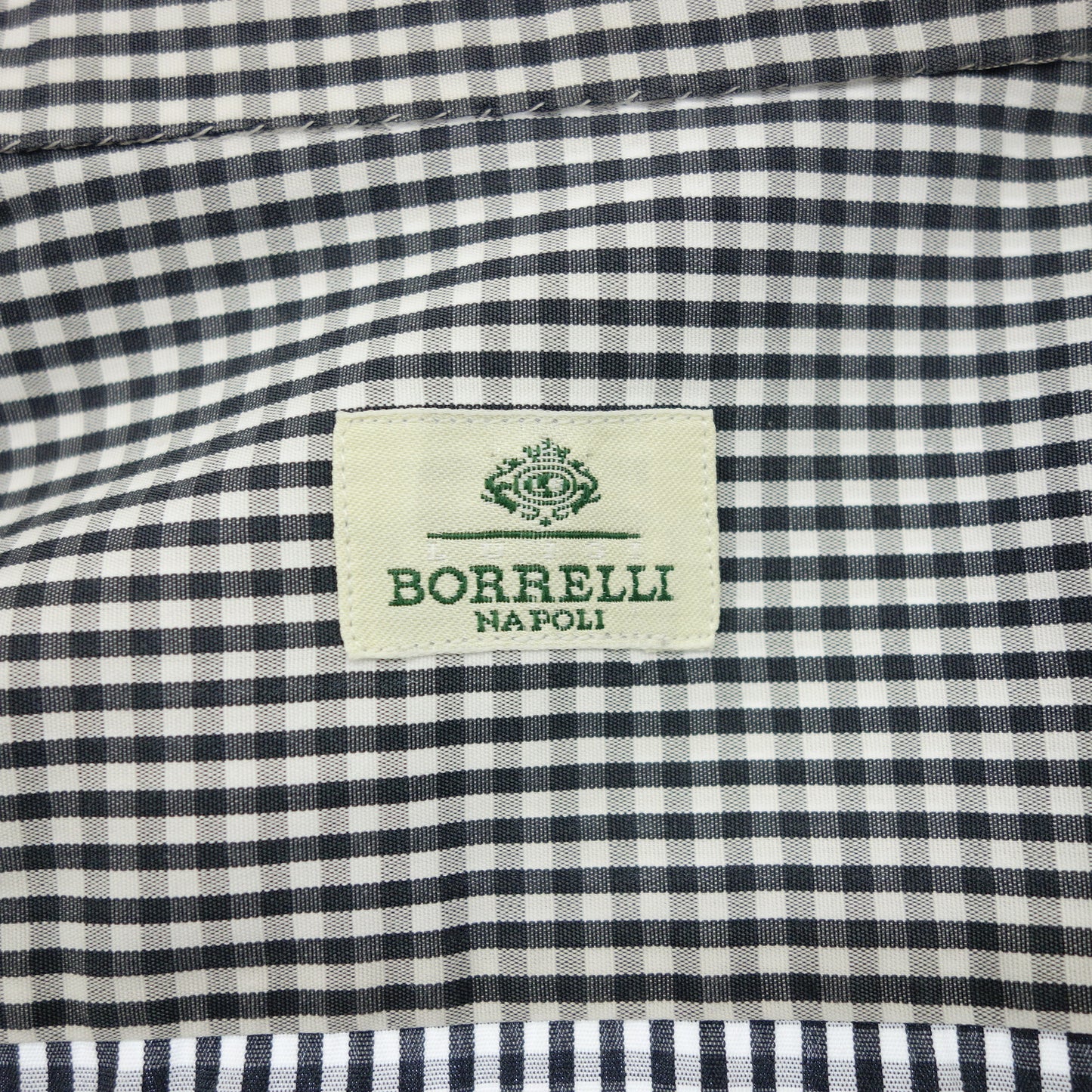 美品◆ルイジボレッリ 長袖シャツ ギンガムチェック メンズ 37 白×黒 LUIGI BORRELLI【AFB30】