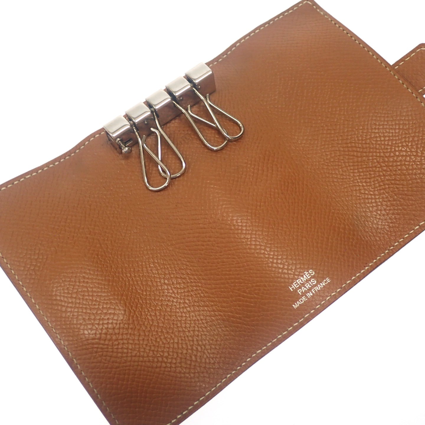 中古◆エルメス キーケース ベアン シルバー金具 レザー □L刻 茶 箱付き HERMES【AFI13】