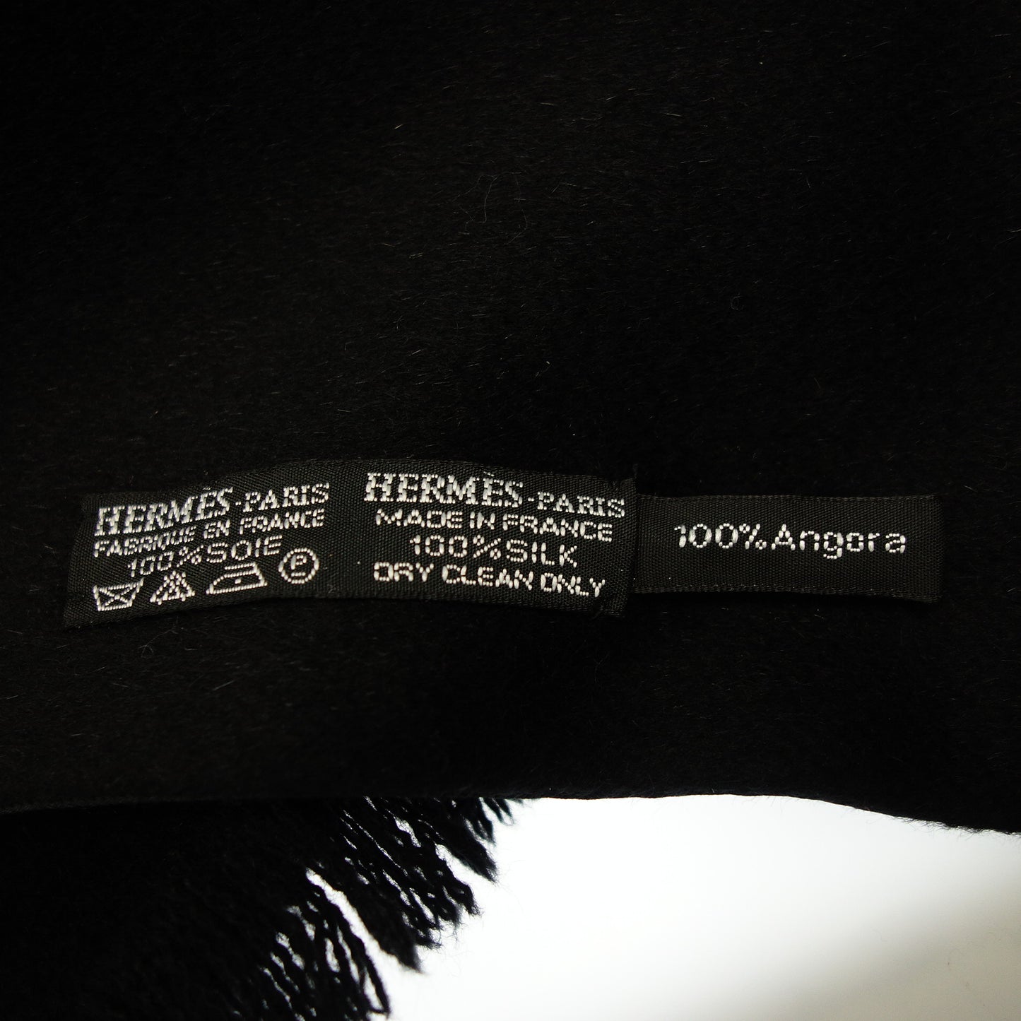 美品◆エルメス マフラー アンゴラ×シルク 総柄 メンズ 黒 HERMES【AFI15】