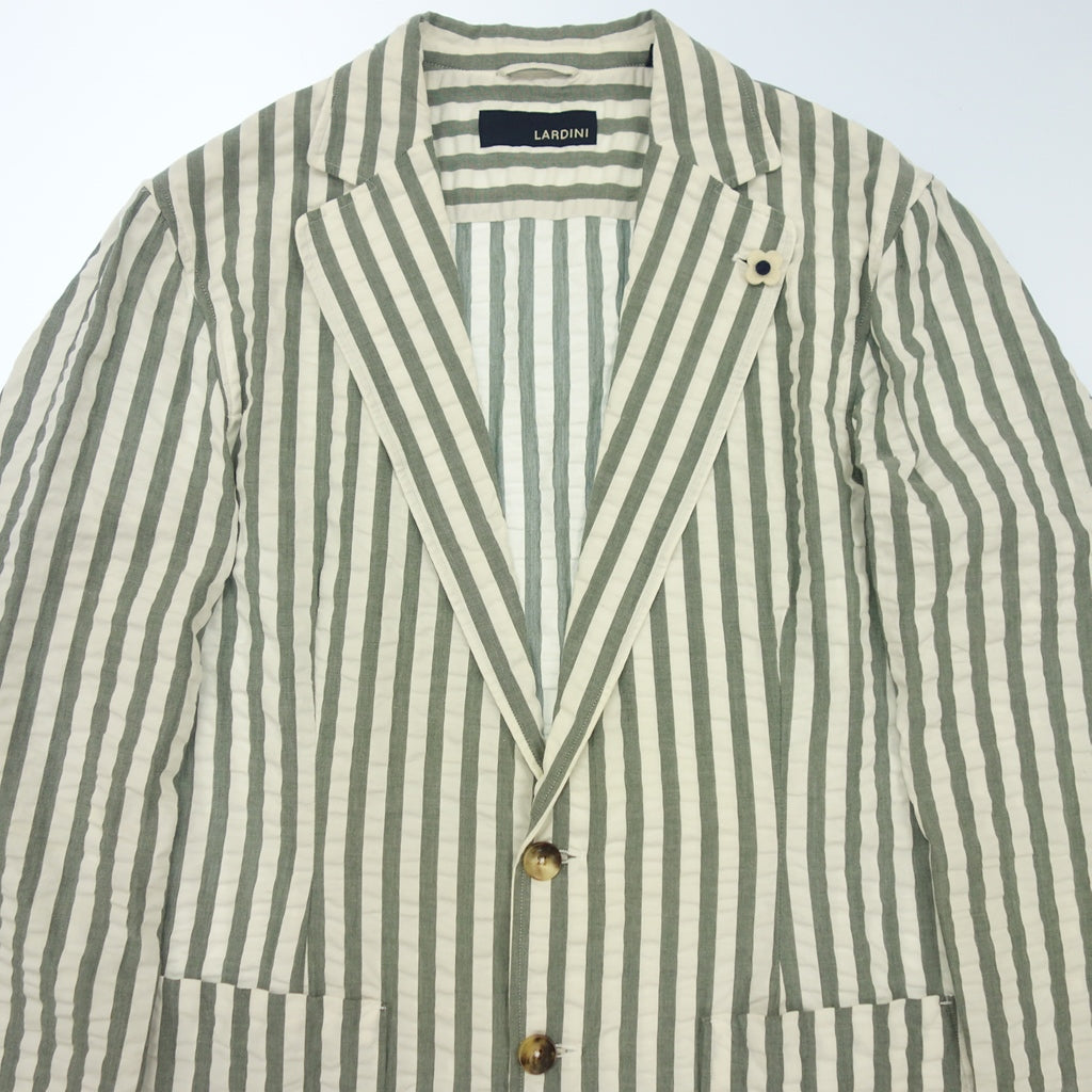 中古◆ラルディーニ シャツジャケット シアサッカー コットン100% メンズ ホワイト×グリーン サイズS LARDINI【AFB45】