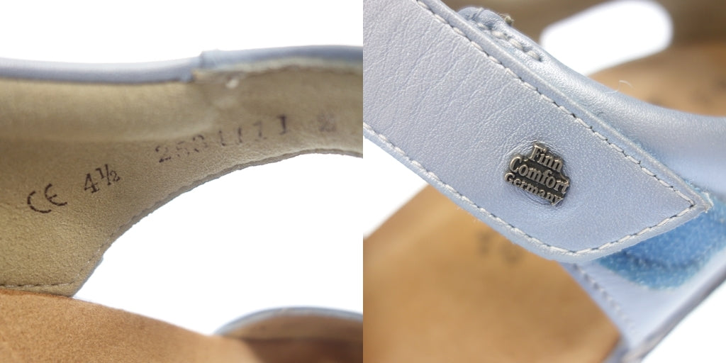 美品◆フィンコンフォート サンダル レザー レディース ブルー系 サイズ4.5 FINN COMFORT【AFC36】