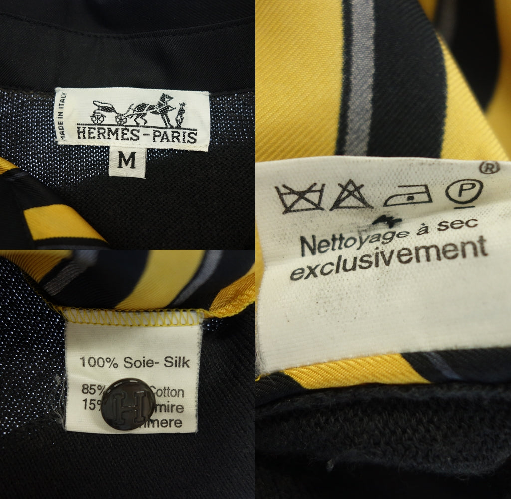 中古◆エルメス 長袖切替ニットシャツ BRIDES de GALA par スカーフ柄 シルク レディース イエロー系 サイズM Hermès【AFB32】