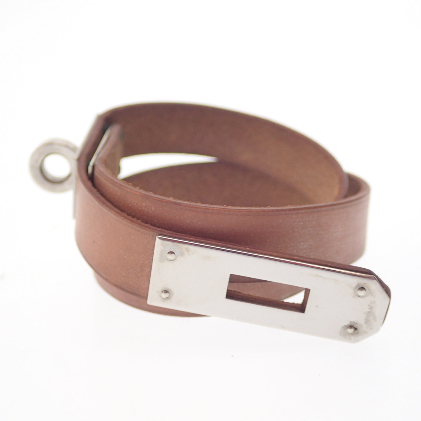 エルメス レザーブレスレット チョーカー シルバー金具 茶 箱付き HERMES【AFI18】【中古】