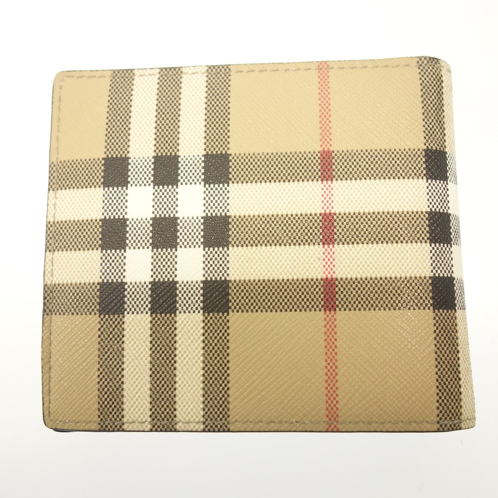 美品◆バーバリー ノバチェック柄 二つ折り コンパクトウォレット サフィアーノ ベージュ系 BURBERRY【AFI8】
