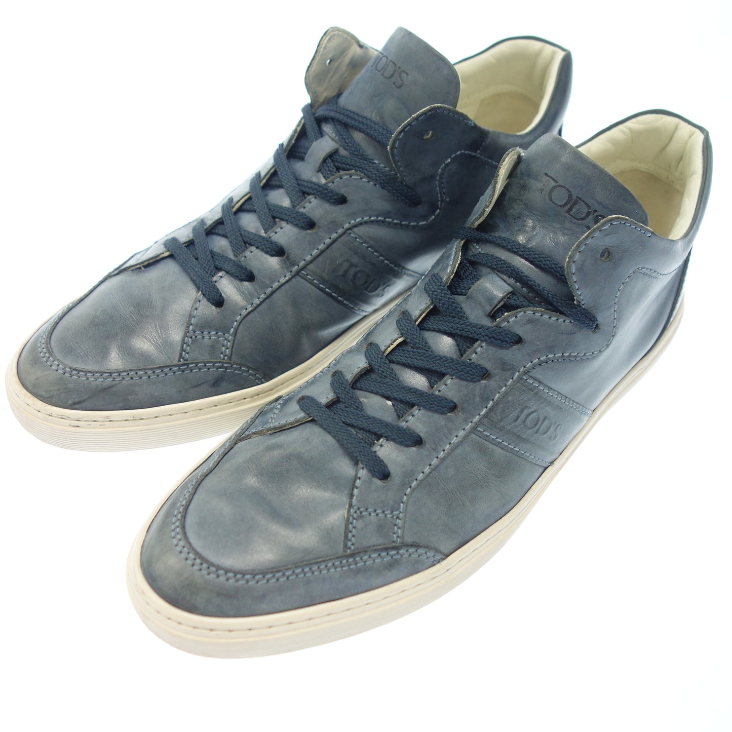 美品◆トッズ ローカットスニーカー レザー メンズ 7.5 ブルー系 TOD'S【AFC1】