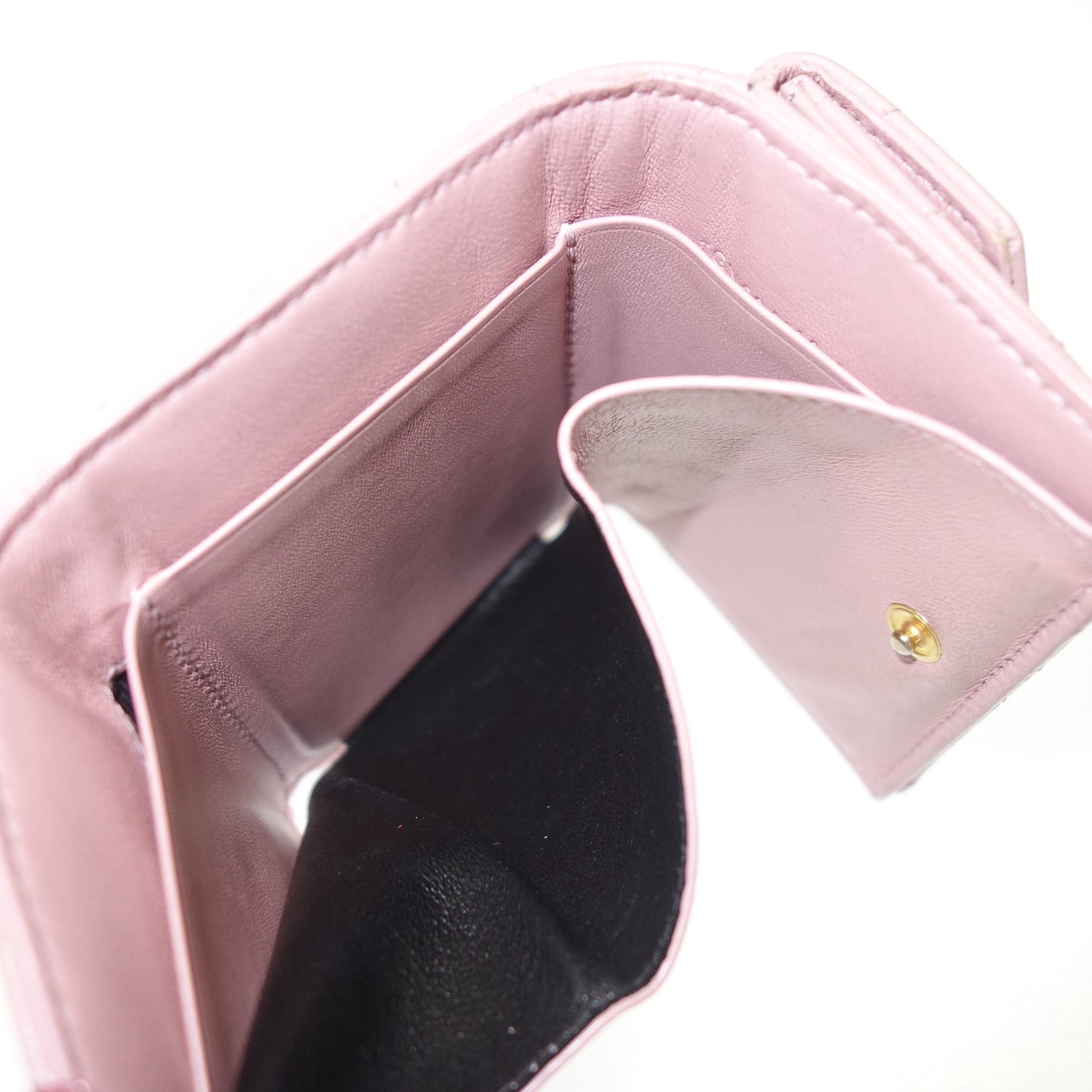 サンローラン 三つ折り ミニ財布 Vステッチ 505118 ピンク 箱 SAINT LAURENT【AFI18】【中古】