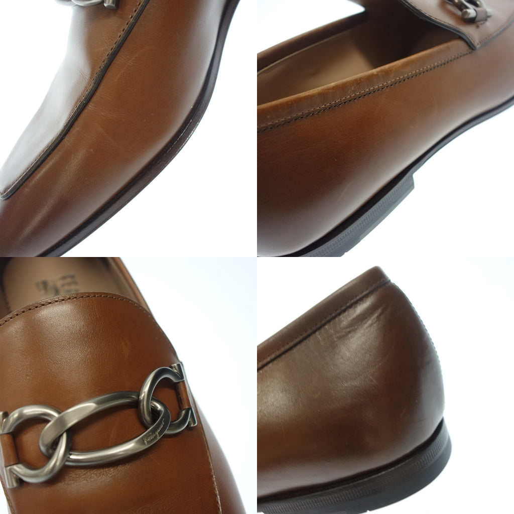 極美品◆サルヴァトーレフェラガモ レザーローファー ガンチーニ シルバー金具 メンズ 7 茶 Salvatore Ferragamo【AFD6】