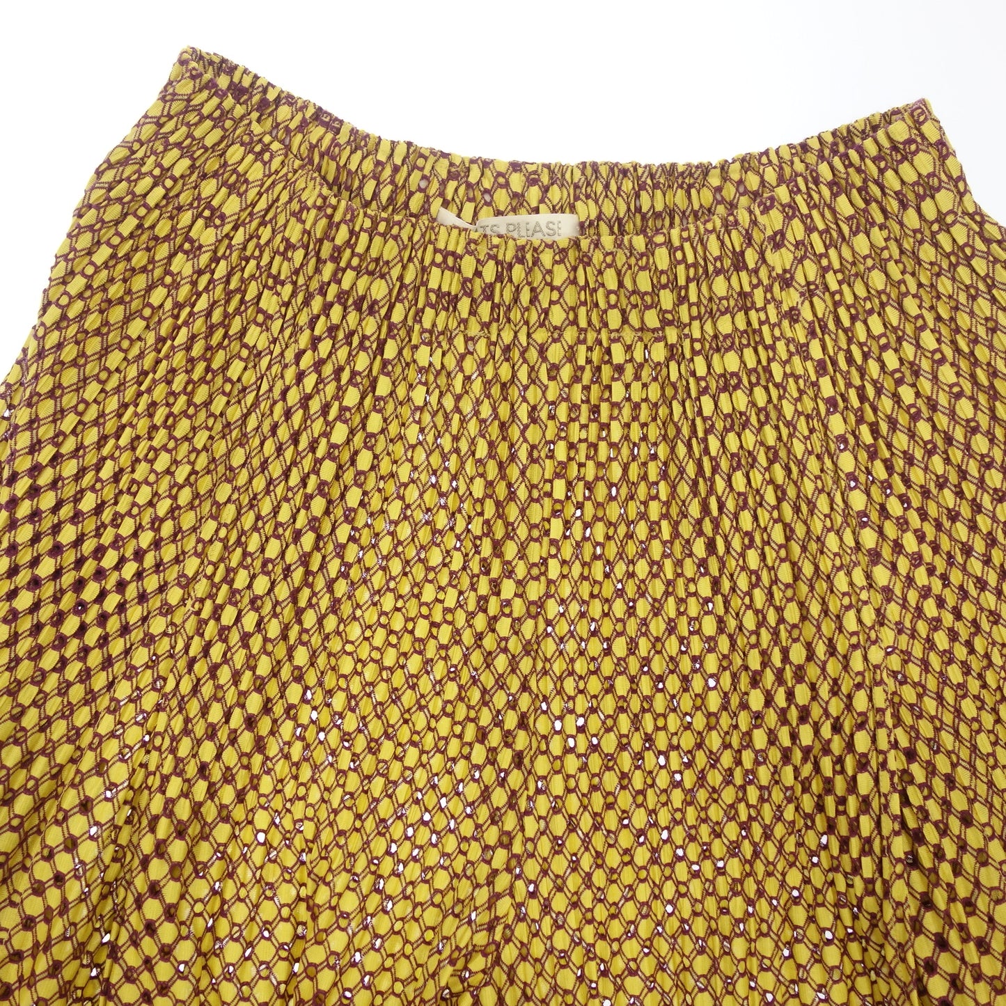 美品◆プリーツプリーズ イッセイミヤケ パンツ 総柄 PP83-JF523 ペチコート付 レディース 3 黄系 PLEATS PLEASE ISSEY MIYAKE【AFB34】