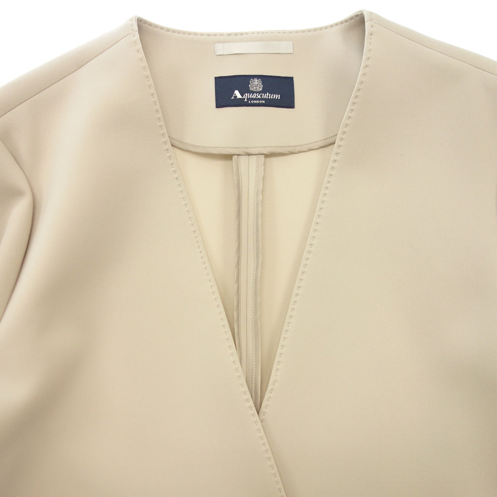 美品◆アクアスキュータム ノーカラーコート ポリエステル レディース ベージュ Aquascutum【AFB46】