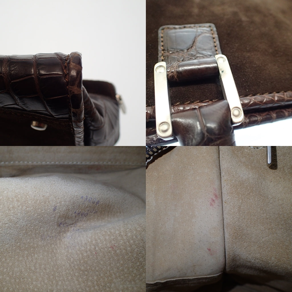 中古◆ロエベ ハンドバッグ アマソナ スエード クロコ LOEWE【AFE4】