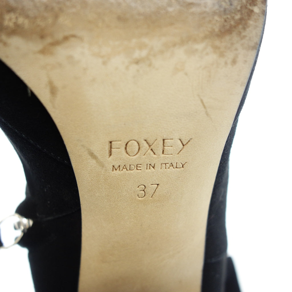 美品◆フォクシー ショートブーツ スエード レザー リボン サイドジップ レディース 37 ブラック FOXEY【AFC49】