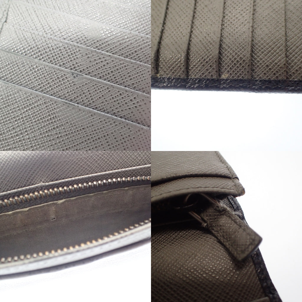 中古◆プラダ 二つ折り財布 サフィアーノ レザー ネイビー PRADA【AFI2】