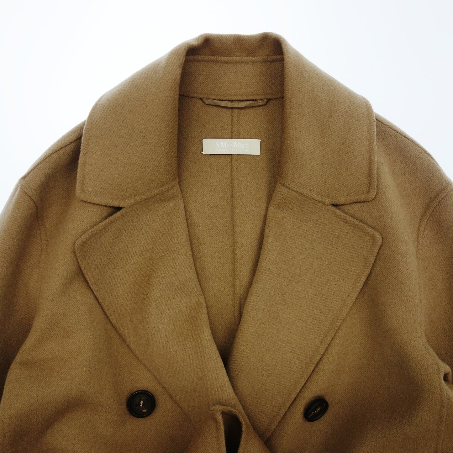 エス マックスマーラ ダブルブレスト ロングコート ウール&アンゴラ レディース 42 茶 MAXMARA【AFB40】【中古】