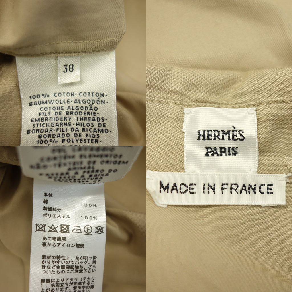 美品◆エルメス シャツワンピース コート ロゴ刺繡 レディース ベージュ サイズ38 HERMES【AFB2】