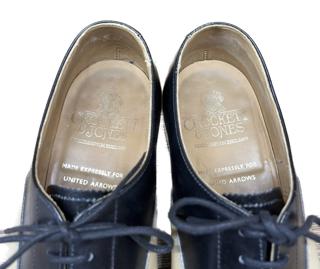 美品◆クロケット&ジョーンズ レザーシューズ クォーターブローグ ARDEN 黒×白 UK5.5E CROCKETT&JONES