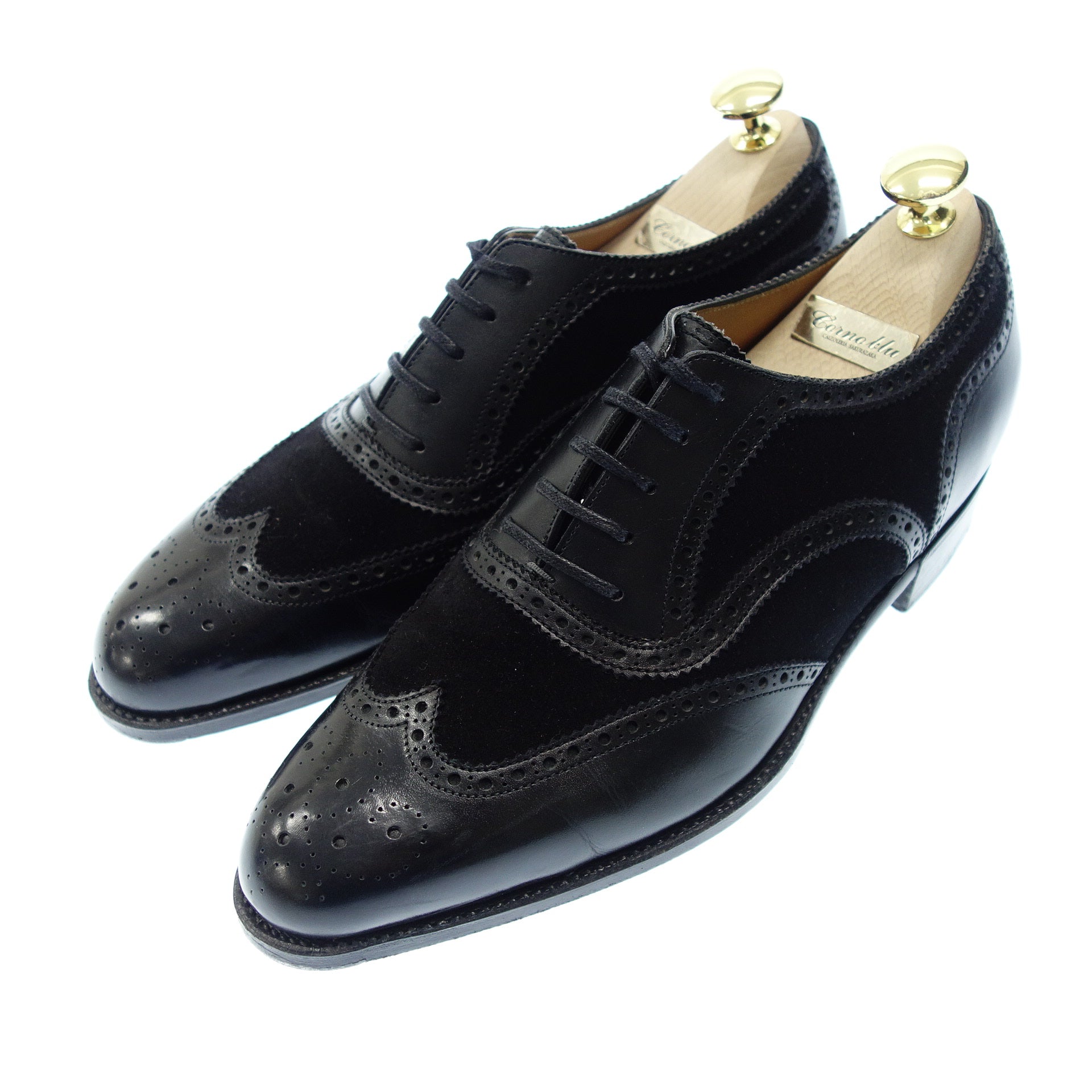 Corno blu bespoke wingtip inner feather shoes black leather & suede  combination Corno blu men's black [AFC51] [Used]