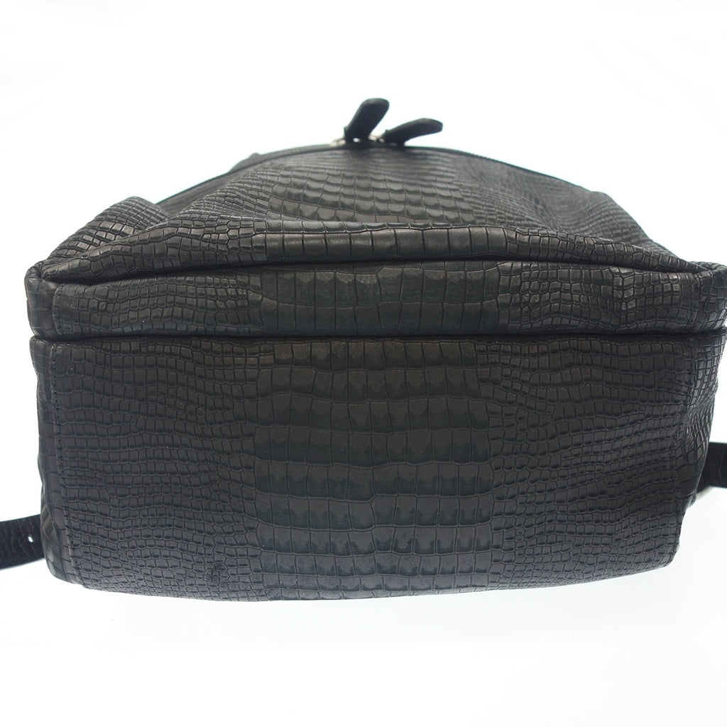極美品◆ジョルジオ アルマーニ リュック レザー 型押し ブラック GIORGIO ARMANI【AFE6】