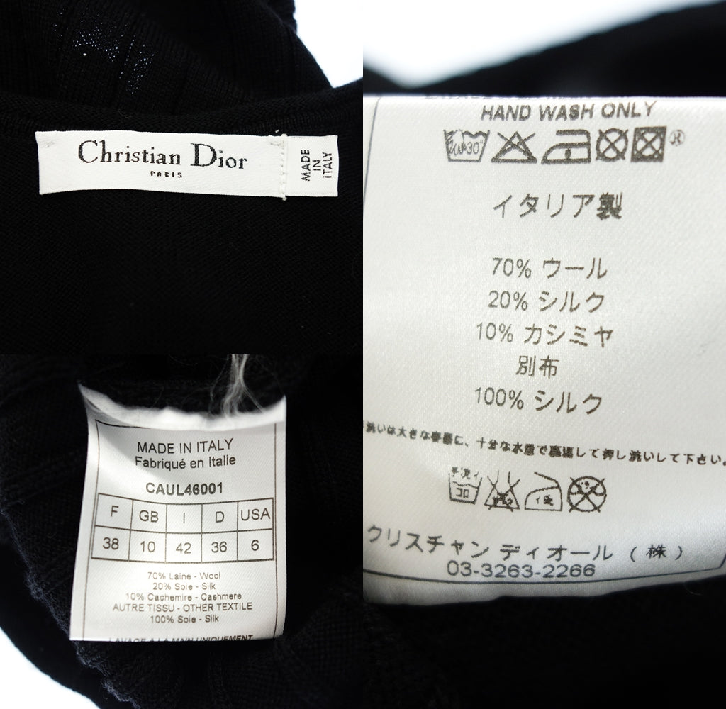 中古◆クリスチャンディオール ニットワンピース ウール×シルク×カシミヤ レディース ブラック サイズ38 Christian Dior【AFB31】