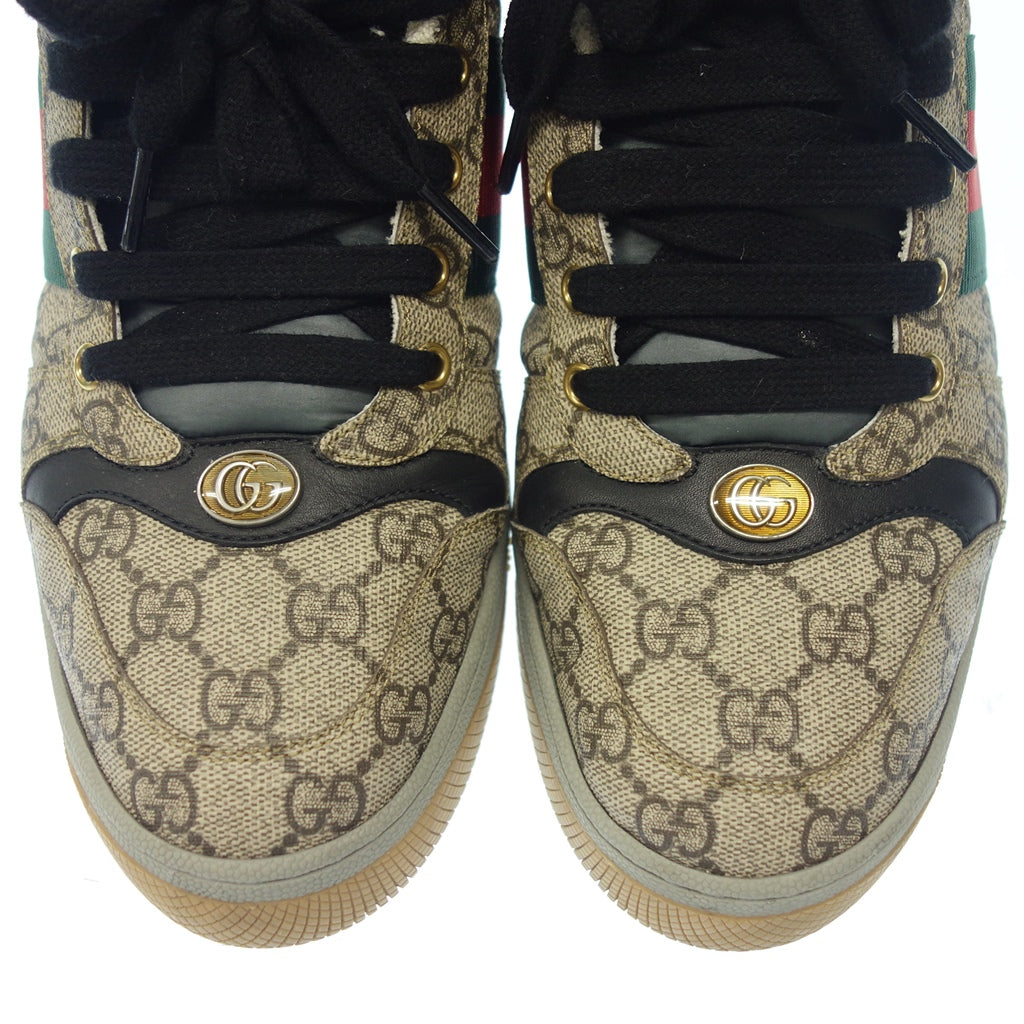 美品◆グッチ スニーカー スクリーナー レザー メンズ ブラウン系 サイズ9 GUCCI【AFD1】