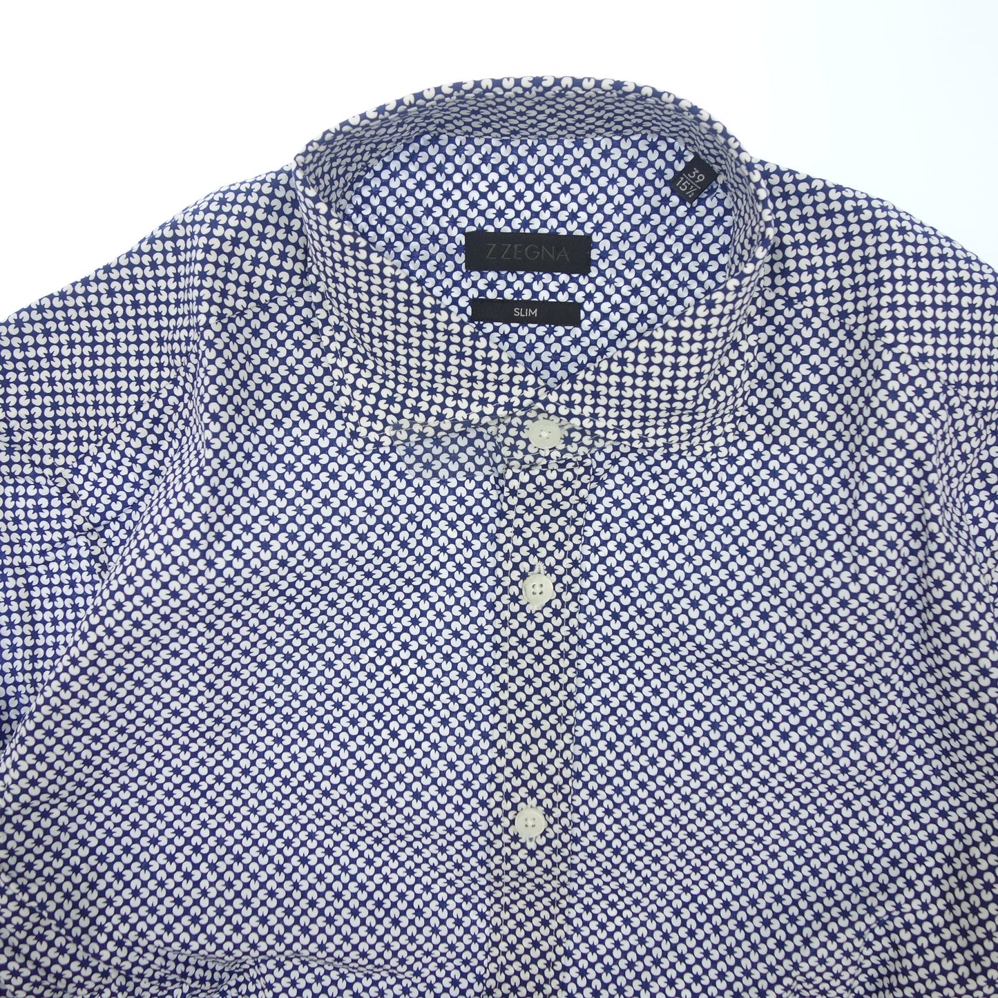 ゼニア 長袖シャツ スリムフィット 総柄 Z メンズ S 青×白 Z ZEGNA【AFB24】【中古】