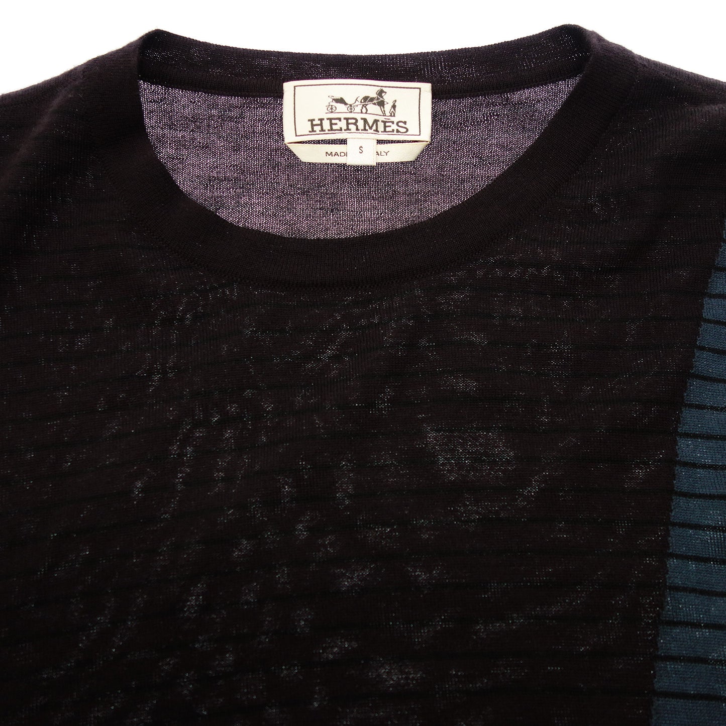 中古◆エルメス ニットセーター カシミヤ マリンボーダー サイズS メンズ 黒/青 HERMES【AFB42】