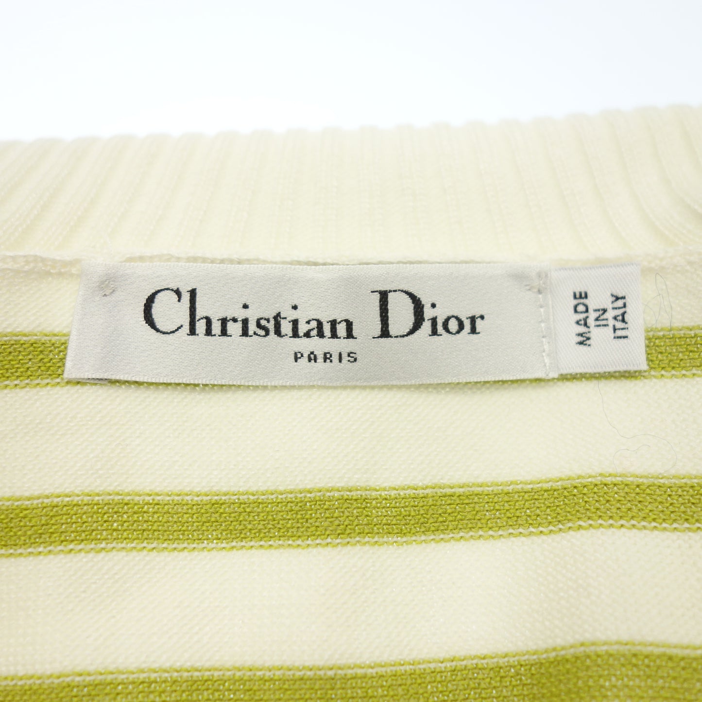 美品◆クリスチャンディオール ノースリーブトップス シルク×コットン レディース ホワイト×グリーン サイズ34 Christian Dior【AFB15】