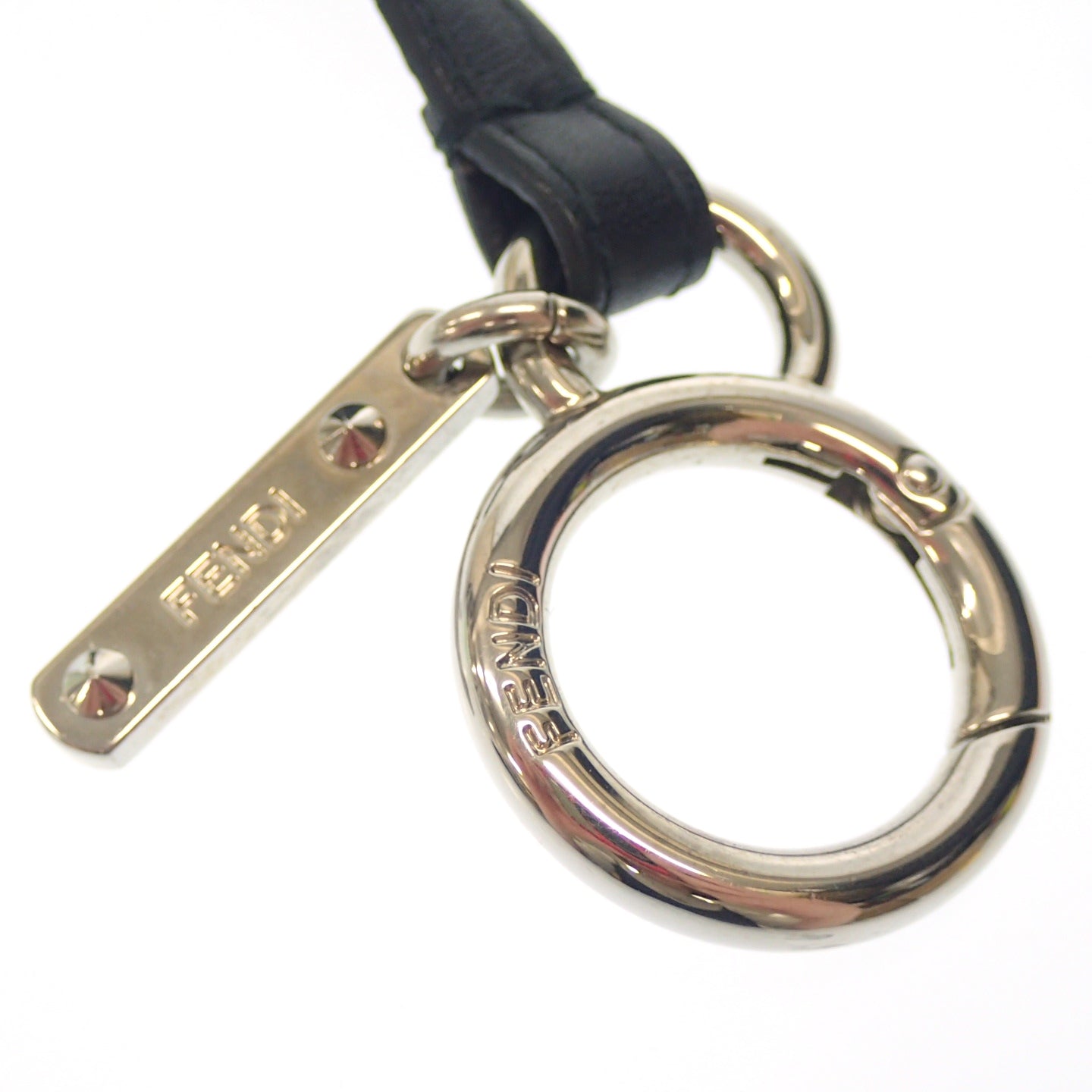 美品◆フェンディ 手鏡 ミラー バッグチャーム キーホルダー レザー 青系 FENDI【AFI8】