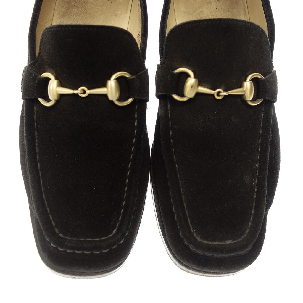 美品◆グッチ レザーシューズ ビットローファー スエード メンズ 7.5 ブラック GUCCI【AFC49】