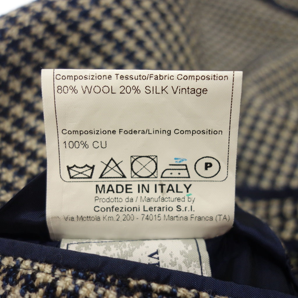 美品◆タリアトーレ ハウンドトゥース ジャケット モンテカルロ ウール×シルク メンズ サイズ48 グレー&ブルー系 TAGLIATORE【AFB5】